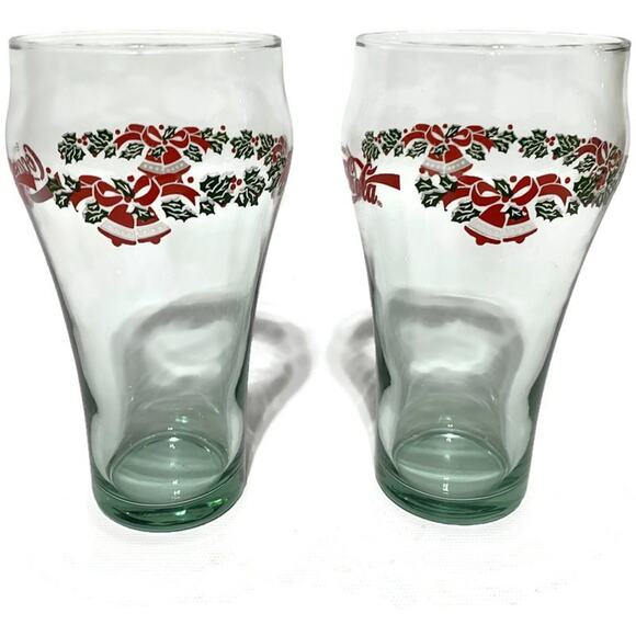 Vintage Coca-Cola Glasses With Christmas Holiday Theme Set of 2 - Picture 2 of 7